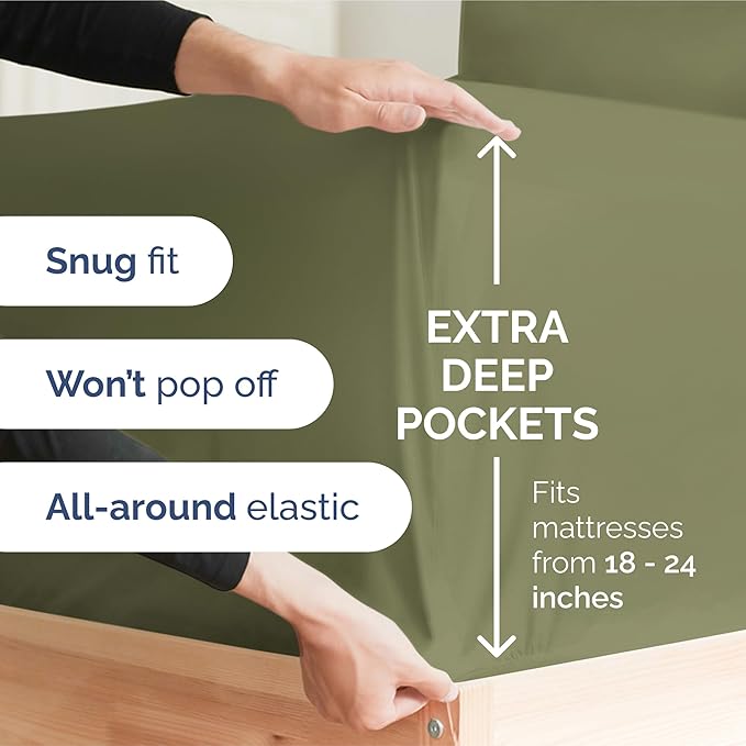 Extra Deep Pocket Split King Sheets - 5 Piece Breathable & Cooling Bed Sheets - Hotel Luxury Bed Sheet Set - Soft, Wrinkle Free & Comfy - Easily Fits Extra Deep Mattresses - Sage Green Sheets Set