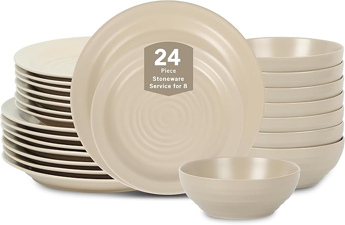 Stone Lain Orbit 24-Piece Dinnerware Set Stoneware, Beige