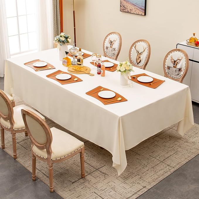 BALCONY & FALCON Table Cloth ??Waterproof, Wrinkle Resistant & Washable Rectangle Tablecloth and Table Cover for Dining Room, Kitchen, Outdoor, Party & Birthday Use (Ivory, 55" x 95")