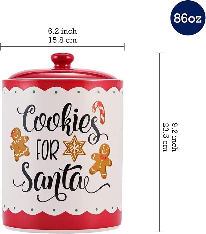 Bico Gingerbread Man Cookies For Santa Ceramic 9 inch Air Tight Storage Jar, Dishwasher Safe, for Christmas Eve