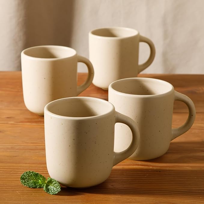Bloomhouse - Two Time Oprah's Favorite Things Winner - Corsica Clay 4-Piece Mug Set ??Cappuccino Cream Stoneware Coffee & Tea Cups, Durable Ceramic Drinkware