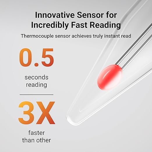 Professional Meat Thermometer Digital, Ultra-Fast 0.5 Sec Instant Read, NIST Certified 짹0.5째F Accuracy, IP67 Waterproof, Auto-Rotating Backlit Display, Lift-to-Wake, for BBQ/Candy, Orange&Gray