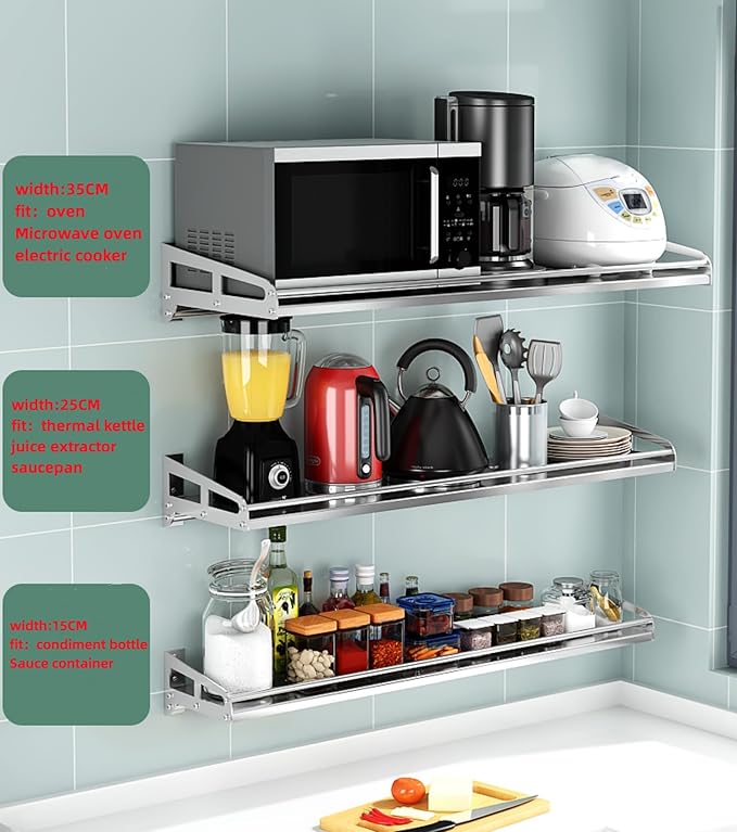 Wall Mount Metal Wall Shelf Kitchen Spice Condiment Racks 304 Stainless Steel fit Storage Rack Bedroom Bathroom Living Room Shelves (Length23.6 width5.9)