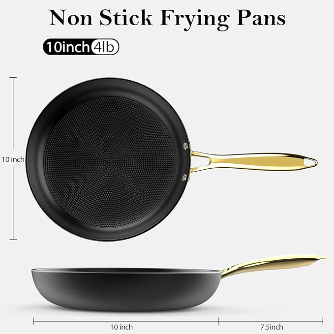 10 inch Cast Iron Non Stick Frying Pan, Honeycomb Skillet for Even Heating, Durable Nonstick Fry Pan with Stay Cool Handle, Ideal for Induction Compatible, Best Gift for Home Cooks