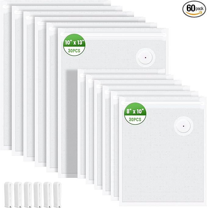 Vacuum Sealer Bags, 60 Pack Reusable BPA-Free Food Storage Bags | 30 Count 10x13 & 30 Count 8x10 Inches | Leakproof, Odorless for Freezer, Sous Vide, Meal Prep | Great for Home for Home Chefs