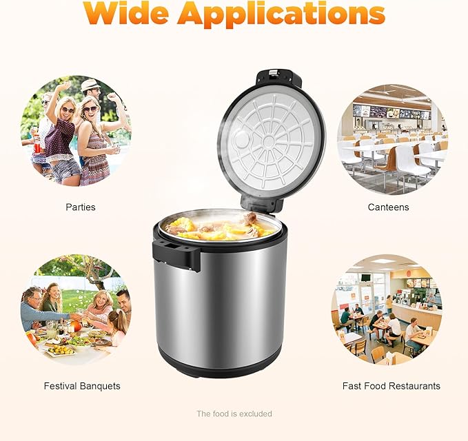 Commercial Rice Warmer, 23L/24.3Qt Electric Food Warmer, 110W Electric Soup Warmers with Adjustable Temperature and Non-Stick Inner Pot for Restaurant Party, Warm Function Only, NOT Cooker