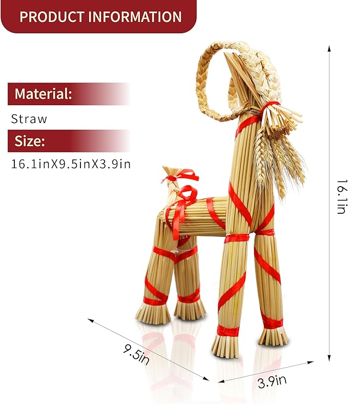 16.1-inch Tall Swedish Straw-Woven Christmas Goat Yule Decoration forome Birthday Party Interior Outdoor Holiday Tradition Decor