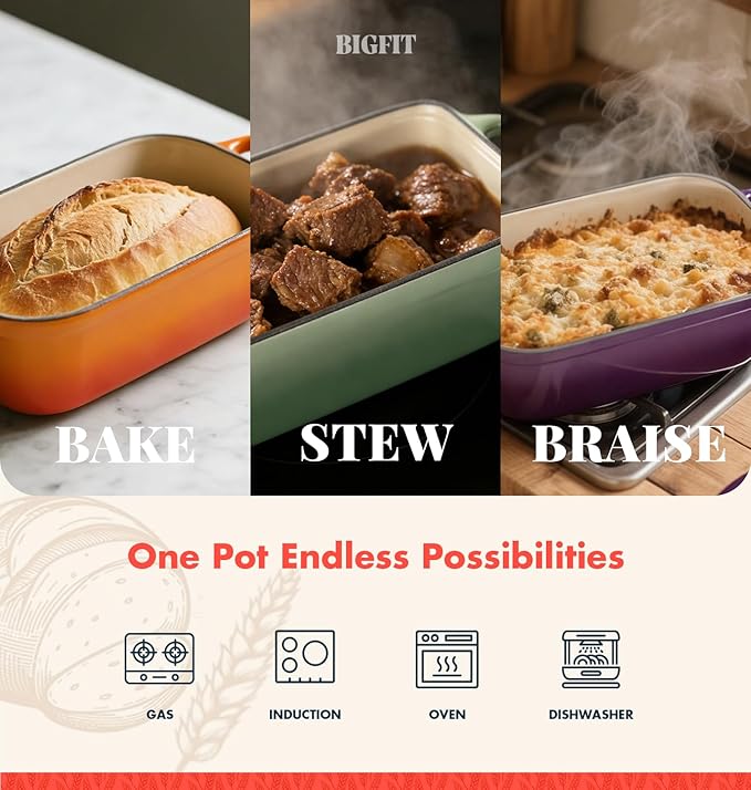 2 IN 1 Cast Iron Bread Loaf Pan with Lid, 3.4QT 9x5 Inch Dutch Oven for Bread Baking, Even Heating Bread Oven, Enameled Bread Pan for Homemade Sourdough Bread Baking & Versatile Cooking, Green