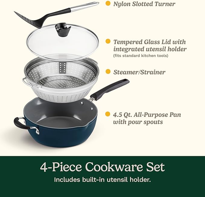 Cuisinart Preferred Pan 4-Pc Set - Nouveau Navy (4.5 Qt. Multi-Purpose Pan w/Cover, Steamer, Slotted Turner)