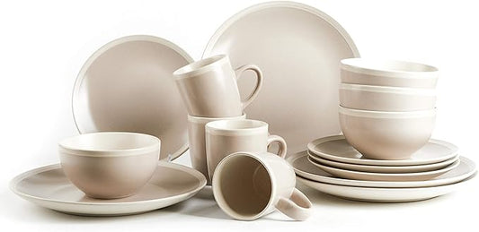 Rock Ridge Speckled Stoneware Dinnerware Set (16pc Set, Sands and Ivory)