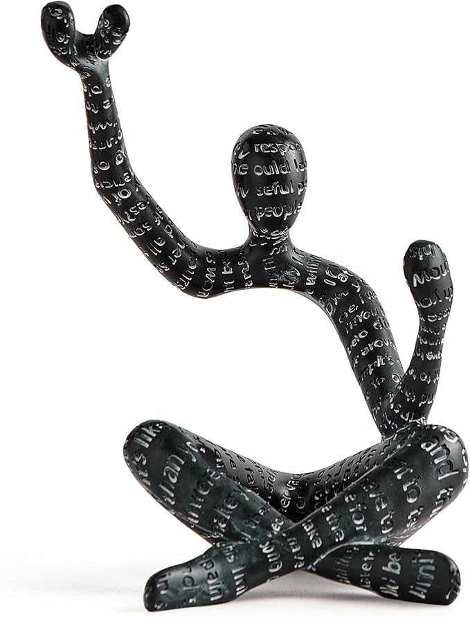 XINXUAN Abstract Wine Bottle Holder Home Decor, Resin Hollow-Out Design Decorative Wine Rack (Letter - Black)