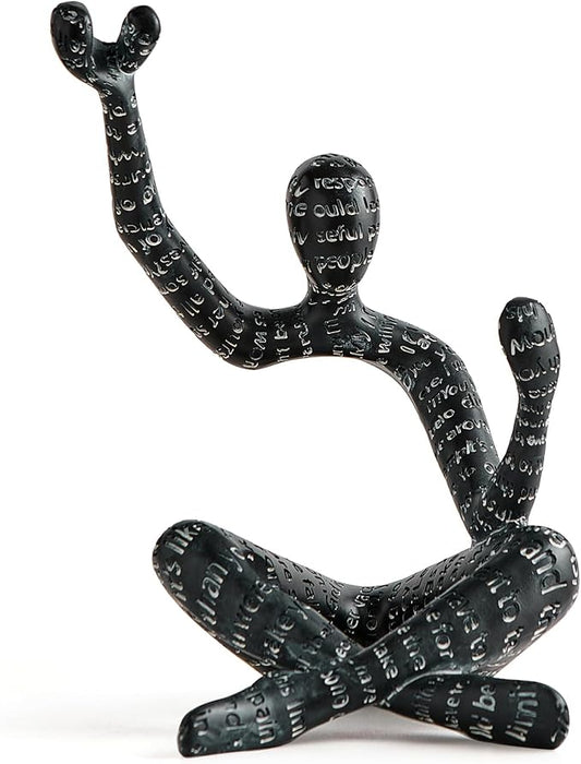XINXUAN Abstract Wine Bottle Holder Home Decor, Resin Hollow-Out Design Decorative Wine Rack (Letter - Black)