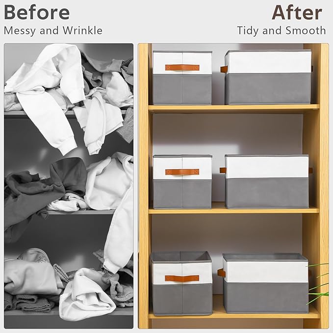 Euct 6 Pack Large Storage Bins with Handle,Collapsible Storage Basket for Shelves,Fabric Closet Organizer for Organizing Clothes Blanket,Decorative Dorm Organizers and Storage