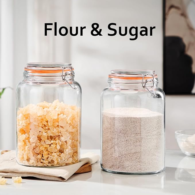 0.98 Gallon Glass Storage Jar with Lid, Wide Mouth Glass Canister for Storing Food in Pantry and Fermenting, Set of 2