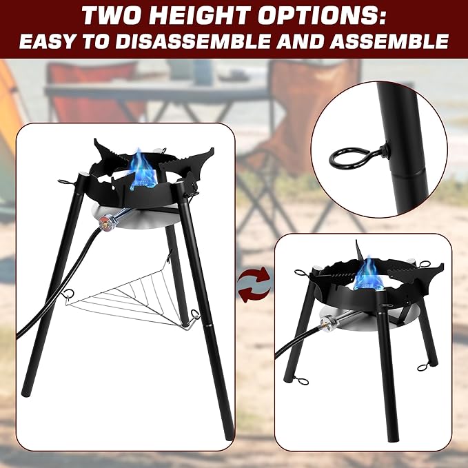 Q044-Paella Pan Set with Burner, 16 Inch Carbon Steel Outdoor Pan and Reinforced/Adjustion Legsfor Outdoor Cooking