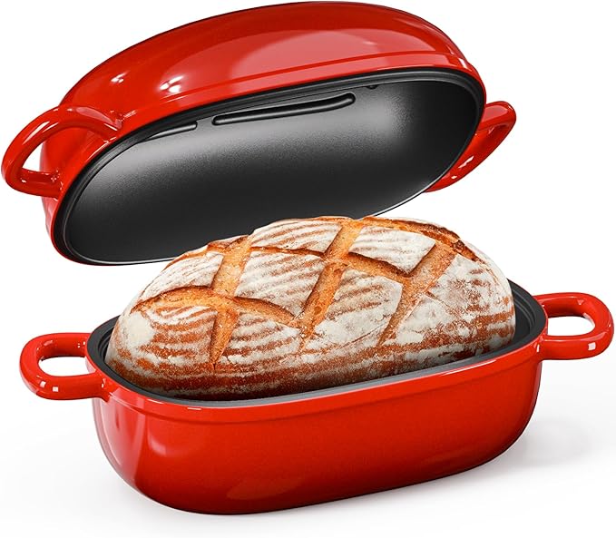 Cast Iron Dutch Bread Oven - 2.5QT Dutch Oven for Sourdough Bread Baking, Cast Iron Bread Loaf Pan with Lid, Easy Homemade Sourdough Dutch Oven, Blue Oval Bread Baking Pan, Gift for Family & Baker竊똓ed