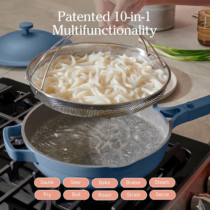 Our Place Always Pan 2.0-10.5??(2.6 Qt) Nonstick, Toxin-Free Ceramic Cookware | Patented 10-in-1 Aluminum Frying & Saut챕 Pan | Safe for Oven, Induction & All Cooktops up to 450째F | Blue Salt