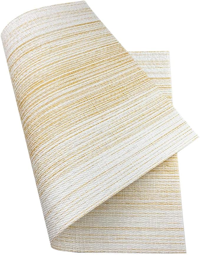 Placemat,Blending Color Durable Woven Vinyl Placemat Washable Heat-Resistant Anti-Skid Kitchen Dining Table Mats (Set of 4, Yellow with White)