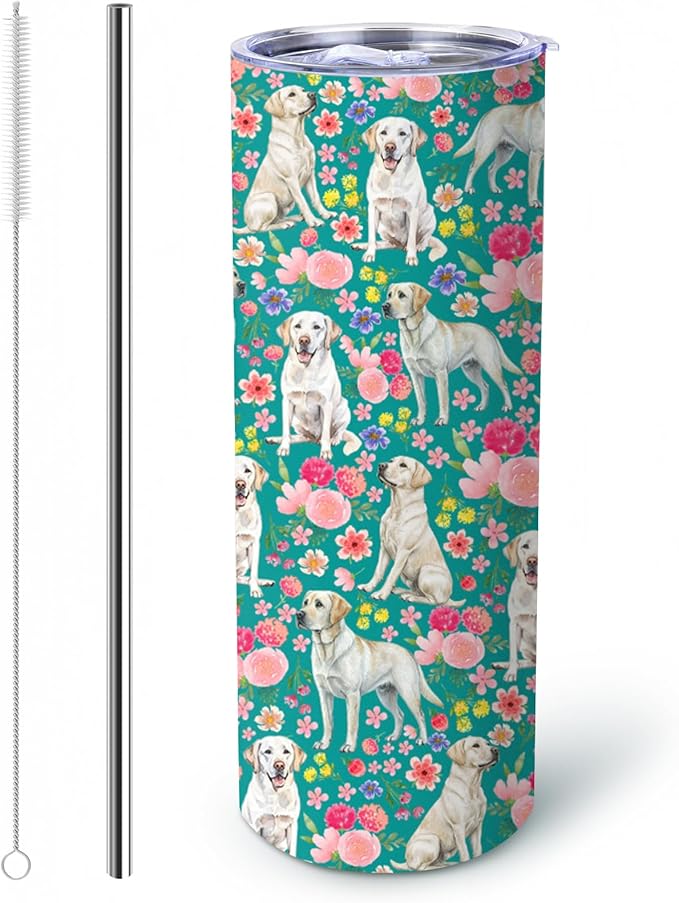Yogusut Labrador Retriever Gifts for Women, 20oz Stainless Steel Insulated Tumbler Travel Mug Cup with Lid Straw Brush, Gifts for Dog Mom Dog Lover