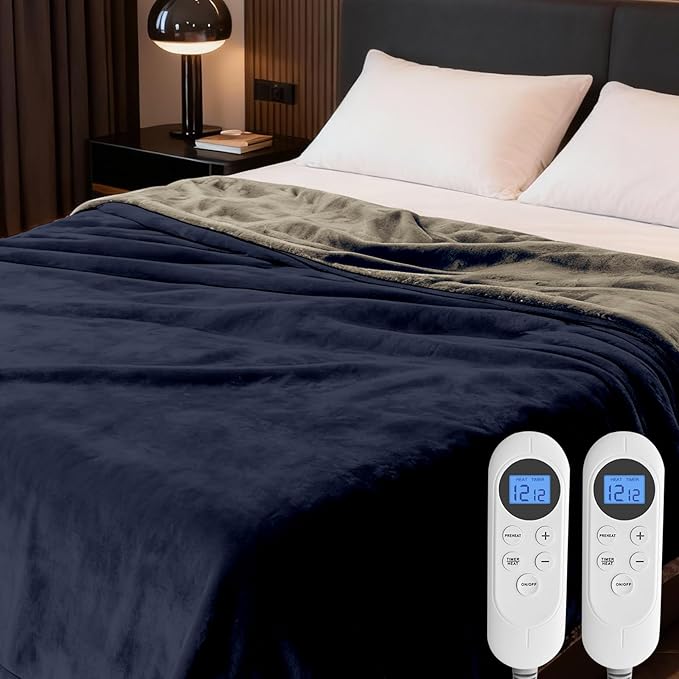 Electric Heated Blanket Queen 84"x90" Soft Dual-Sided Flannel Fast Heating 12 Heat Levels 1??2H Timer & Overheat Protection & Auto Shut-Off & ETL FCC & Machine Washable (Queen 84"x90")