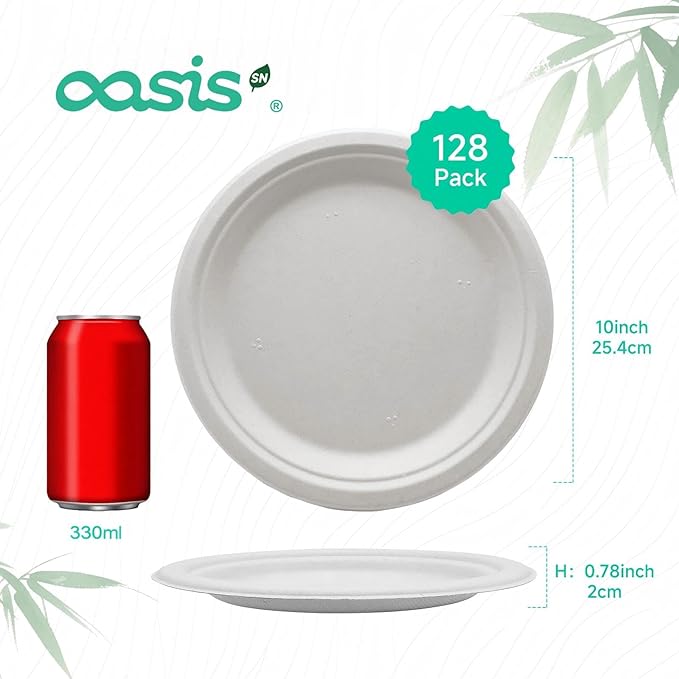 ?윮?윭 ?뿙?뿻?뿰?뿵, ?윮?윯?윺-?뿣?뿮?뿰?뿸 Compostable Paper Plates, Heavy-Duty Biodegradable Disposable Dish Made from Bagasse, Perfeck for Snacks, Desserts, Party, Wedding and More (White)