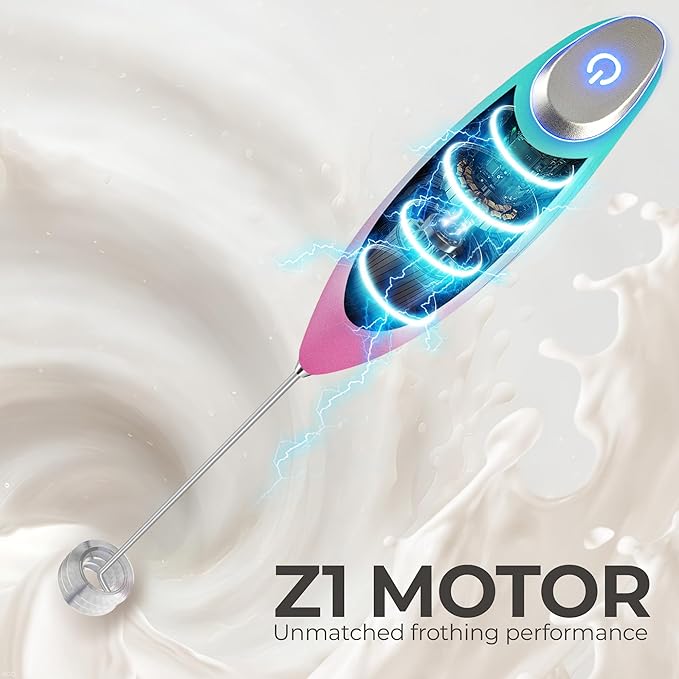 Zulay Kitchen Patented Tornado Triple Whisk Milk Frother with 4 Duracell Batteries ??Handheld Foam Maker for Coffee, Lattes, Matcha & Hot Chocolate ??Rich, Creamy Froth in Seconds