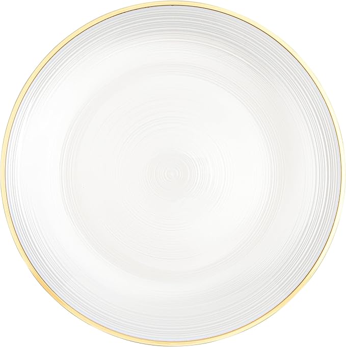 PLASTICPRO 32 Pieces Crystal Design Plastic Plates Combo Pack 7 inch and 10 inch Gold Rim Elegant Disposable Plates, Pearl White