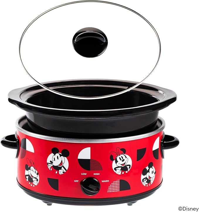 Uncanny Brands Disney Mickey and Minnie Mouse 5-Quart Slow Cooker ??Officially Licensed, Removable Stoneware, Adjustable Temperature, Easy-Clean Design