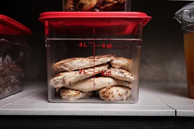 Cambro Food Storage Container with Lid (2 Pack) - Classic Series Square with Red Lid - 6 QT (Quart) - Commercial Grade for Food Prep (Clear)