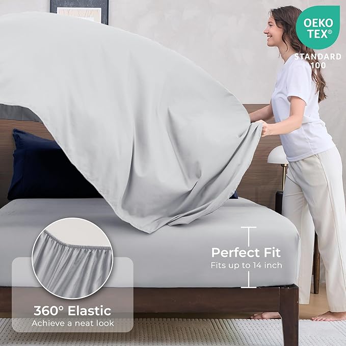 HEVUMYI Full Comforter Set - 7-Piece All Season Bed in a Bag Full, Ultra Soft Bedding Set with Comforter, Flat Sheet, Fitted Sheet, Pillowcases, Pillow Shams, Navy Blue & Light Grey