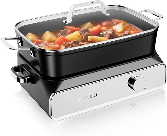 Slow Cooker 10-Quart - PFOA-Free Ceramic Coating, Oven Safe to 450째F | Keep Warm Function for Large Family Gatherings (Includes Silicone Spoon)
