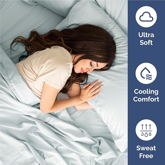 Twin XL 4 Piece Sheet Set - Cooling & Breathable Bed Sheets - Hotel Luxury Bed Sheets for Women, Men, Kids & Teens - Bedding w/Deep Pockets & Easy Fit - Soft & Wrinkle Free - Twin XL Ice Blue Sheets