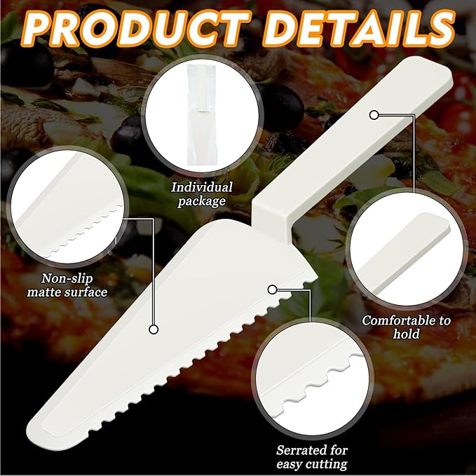 Suclain Disposable Cake Cutter 9.1 Inch Plastic Cake Server Cutting Plastic Spatula Knives Pie Pizza Pastry Slicer Serving Utensils for Kitchen Wedding (16 Pieces,White)