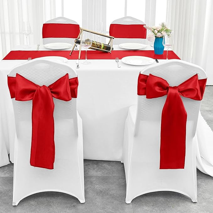 4-Pack Red Satin Table Runner 12 x 108 Inch Long Bright and Smooth Silk Fabric Table Runner for Wedding Banquet Birthday Party Decoration