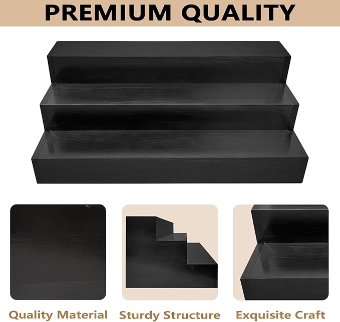 Royxen Wood Liquor Bottle Shelf 3 Tier Bar Shelf Freestanding Vintage Liquor Stand for Home Bar Decor (Black, 24 Inch Wide)