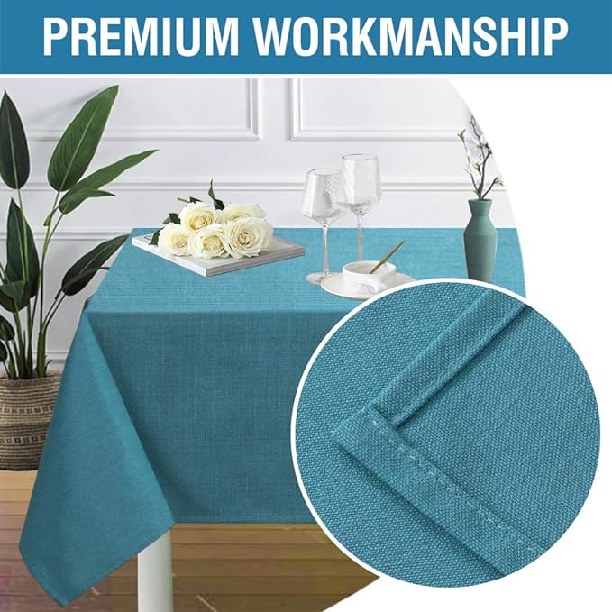 H.VERSAILTEX Linen Textured Table Cloths 54 x 80 Inch Premium Solid Tablecloth Spill-Proof Waterproof Table Cover for Dining Buffet Feature Extra Soft and Thick Fabric Wrinkle Free, Teal