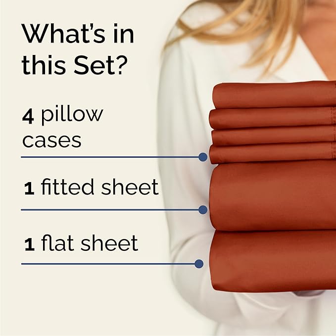 Cal King 6 Piece Sheet Set - Cooling and Breathable Bed Sheets - Hotel Luxury Bed Sheets for Women, Men, Kids and Teens - Deep Pockets - Easy Fit - Soft and Wrinkle Free - Cal King Terracotta Sheets