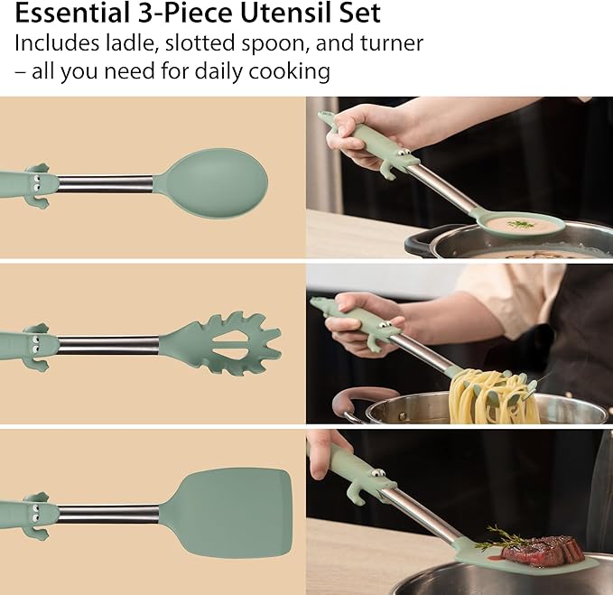 BONE Stylish Kitchen Utensils Set, Self-Standing Cooking Tools with Cute Croc Handle, Heat Resistant & BPA Free, Food Grade Silicone Cute Kitchen Utensils