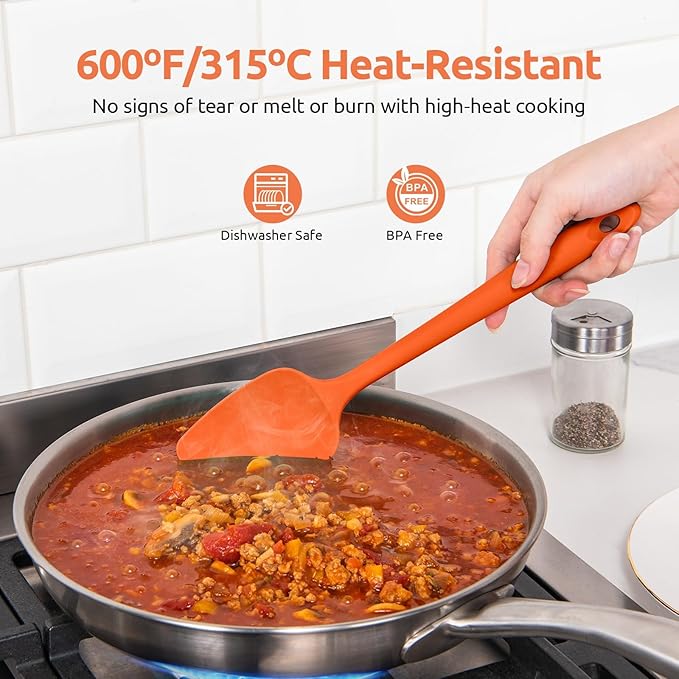 U-Taste 600쨘F Heat Resistant Silicone Spatulas: Flexible Food-Grade Silicon Baking Scraper, Kitchen Cooking Mixing Utensils with Upgraded Sturdy Handle Tip for Nonstick Cookware (4-Pc., Orange)