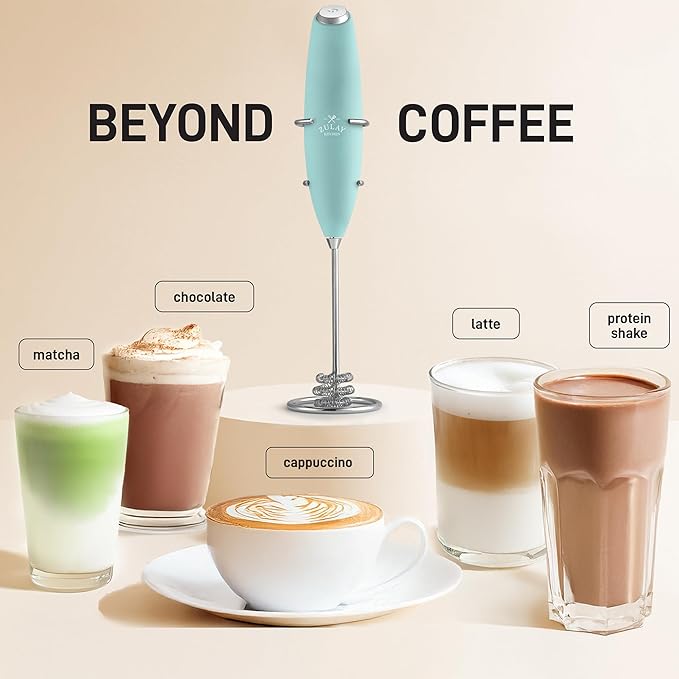 Zulay Kitchen Patented Tornado Triple Whisk Milk Frother with 4 Duracell Batteries ??Handheld Foam Maker for Coffee, Lattes, Matcha & Hot Chocolate ??Rich, Creamy Froth in Seconds