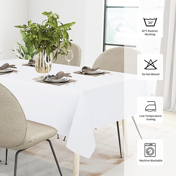 Easy-Going Faux Linen Waterproof Spill-Proof Tablecloth Stain Resistant Rectangle Table Cloth Wrinkle Free Decorative Fabric for Kitchen, Dining, Party, Weddings, Restaurants (60x102 in, White)