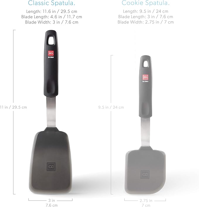 DI ORO Silicone Turner Spatula - Kitchen Spatulas for Nonstick Cookware - Flexible & Thin Cooking Turner for Flipping Pancakes & Eggs - 600째F High Heat-Resistant & BPA Free - Dishwasher Safe (Black)