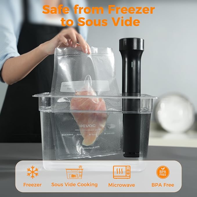 Wevac Vacuum Sealer Bags ??100 Count (6?냉?0??& 8?냉?2??, Heavy-Duty BPA-Free Food Storage Bags, Puncture-Resistant, Freezer & Sous Vide Safe, Compatible with All Vacuum Sealers
