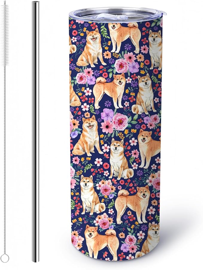 Yogusut Shiba Inu Gifts for Women, 20oz Stainless Steel Insulated Tumbler Travel Mug Cup with Lid Straw Brush, Gifts for Dog Mom Dog Lover