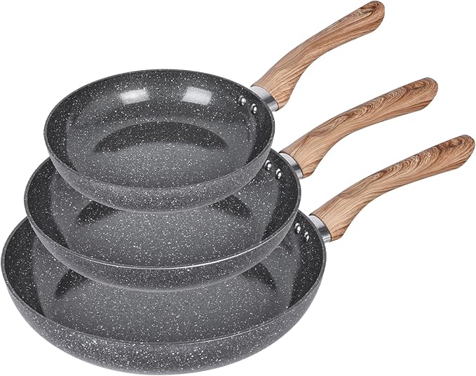 Fry Pan Nonstick 3 Piece, Stretched Aluminium Cookware - 8", 9.5", 11" Skillets Fry Pans with Induction Bottom