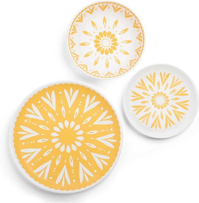 Larder & Vine 12-Piece Melamine Dinnerware Set: Durable, Lightweight, Break-Resistant Plates & Bowls ??Stylish, Non-Toxic, Dishwasher Safe ??Ideal for Everyday Use, Indoor & Outdoor Dining ??Floral