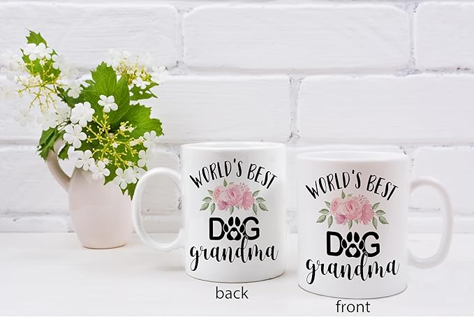 QASHWEY Dog Grandma Gifts Mug, Gifts for Dog Grandma Coffee Mug, Mothers Day Dog Owner Lover Mug Tea Cup Gifts for Grandma Grandmother, World?셲 Best Dog Grandma Coffee Cups Ceramic 11oz