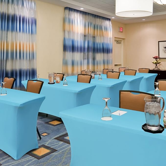 Enjoyidea Stretch Table Cover for 6 Foot Tables-6 Pack Light Blue Spandex Fitted Tablecloth-Elastic 6ft Folding Tablecloths for Party, Vendor Booth Display, Banquet Buffet Event, Craft Trade Show