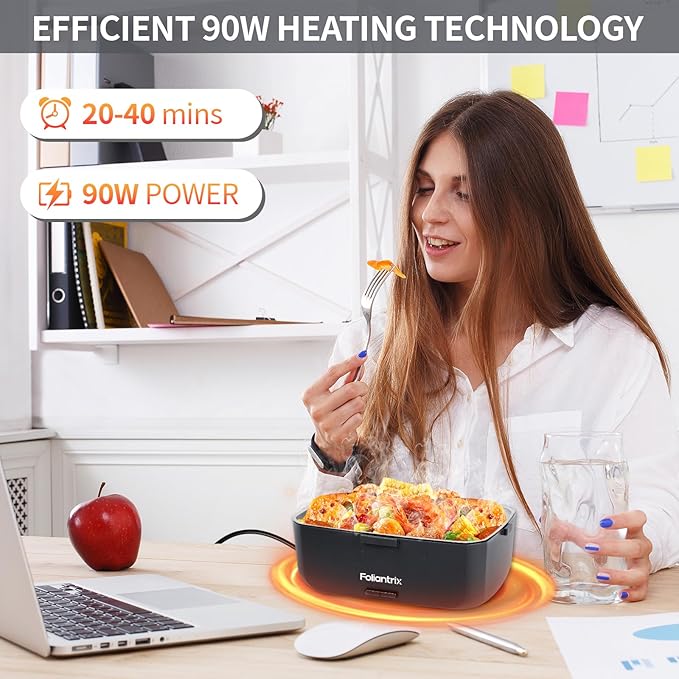 Foliantrix Heated Lunch Box 90W Electric Lunch Box for Adults with 2L Stainless Steel Container Portable Food Warmer for Men/Car/Truck/Work/Travel Loncheras Para Hombres De Trabajo 12/24/110v