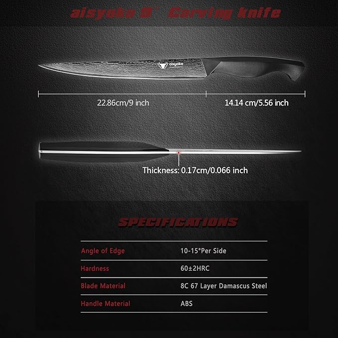 Slicing Knife 9", Long, Thin Blade, Allows for Cleaner Cuts to Preserve Juices and Flavor, Cutluxe Meat Carving Knife ??Turkey Carving Knife,All Tang non-slip handle design,Premium Gift Box